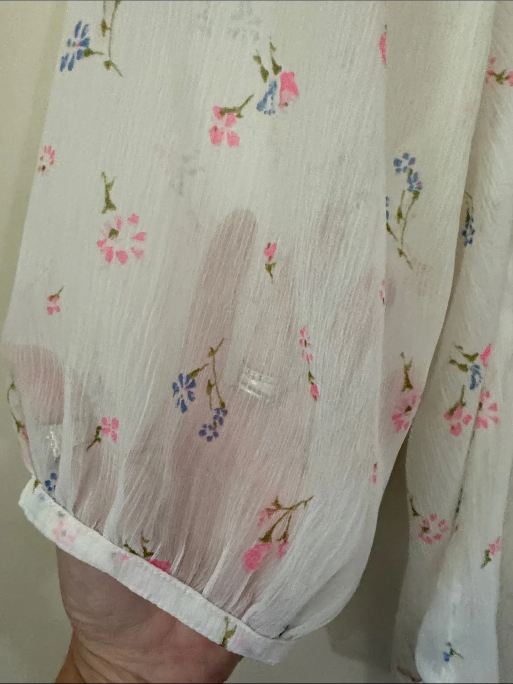 Abercrombie & Fitch Vintage Peasant baby doll sheer White Blouse,pink roses